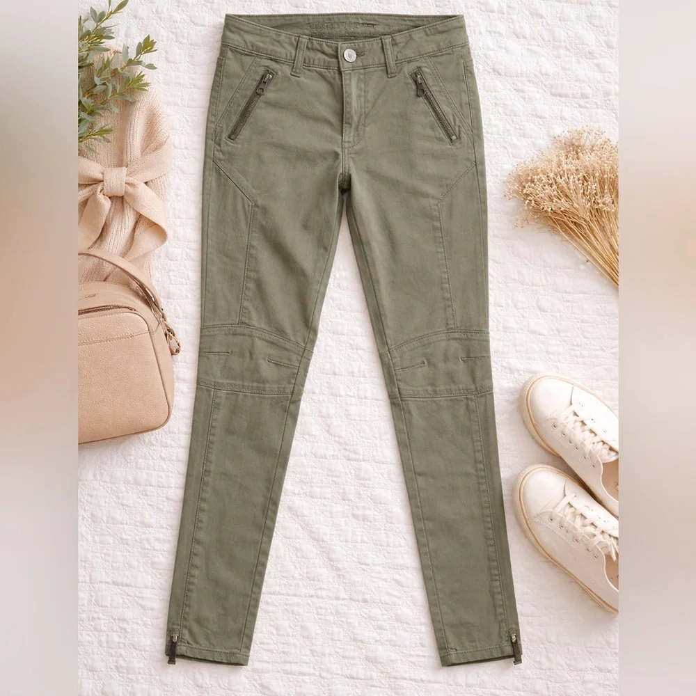 American Eagle Olive Green Zip Pocket Moto Jegging Ankle Pants Size 0